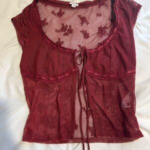 Garage Burgundy Floral Lace Top
